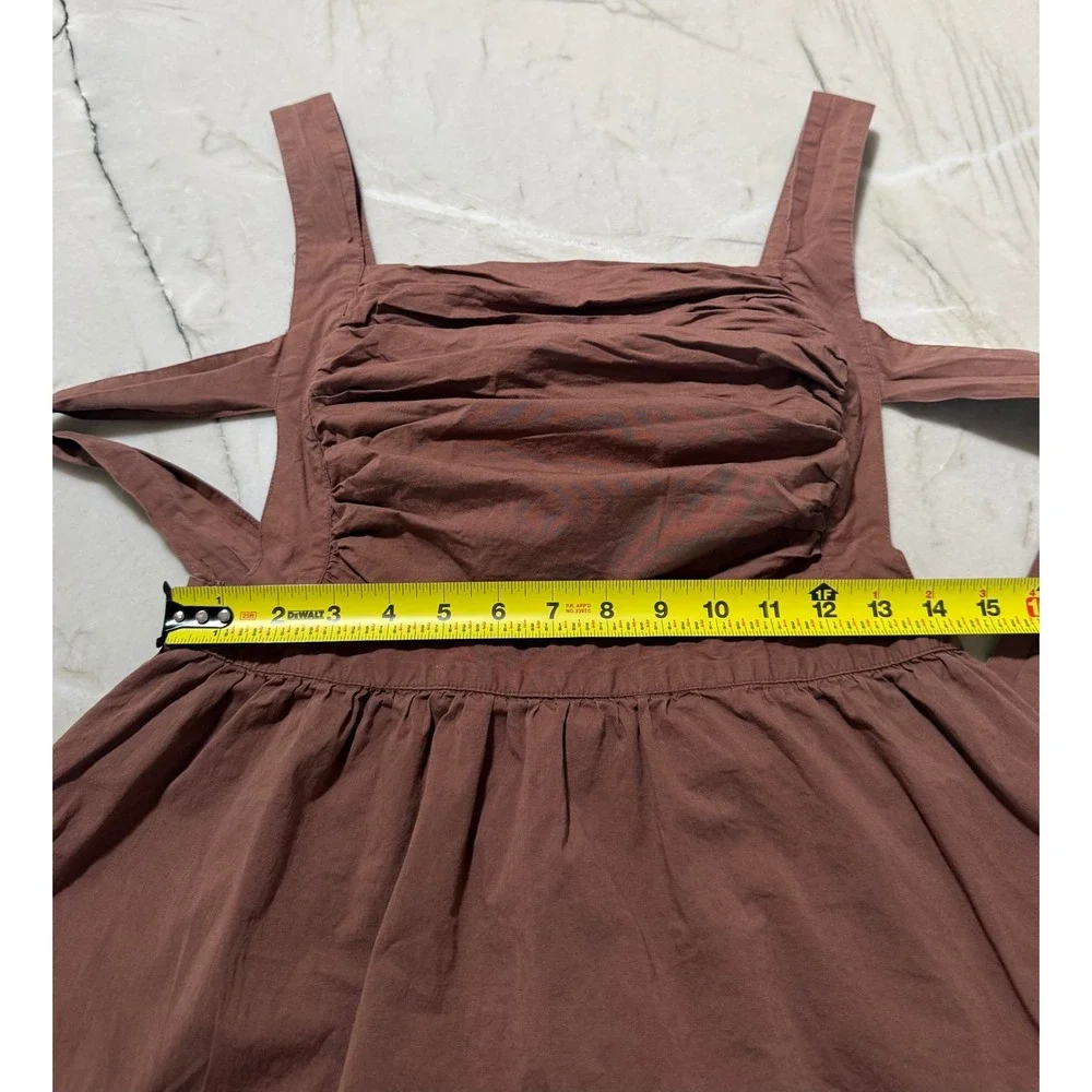 Free People Meet Me In Maui Mini Dress Brown Size M Tie Back Sleeveless Cotton